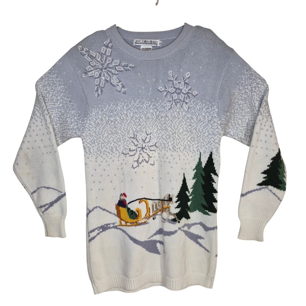 JH Collectibles Sweater Womens Small Blue Cotton Vintage Winter Sleigh Holiday